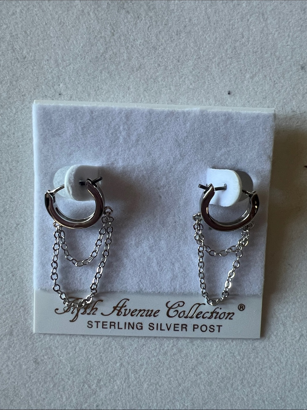 Silver Hoop Earrings with Double Chain Drapes - 5th Avenue Collection